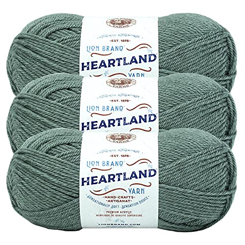 Image of Lion Brand Yarn Heartland Yarn, Worsted-Weight Yarn for Knitting, Crocheting, and Crafting, 3 Pack, Petrified Forest