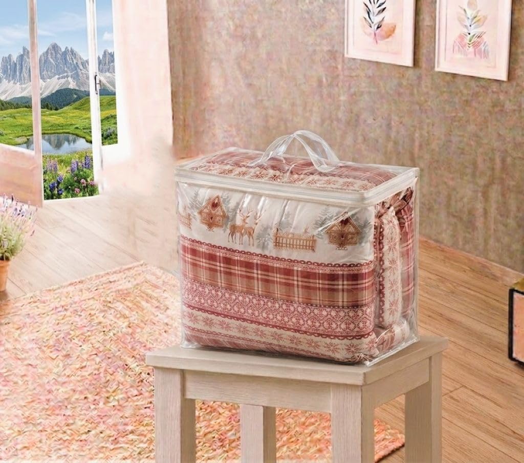 SpazioTessile Trapunta Piumone Invernale Microfibra Fantasia Montagna Valgardena Made In Italy, Rosso, Matrimoniale 260x260