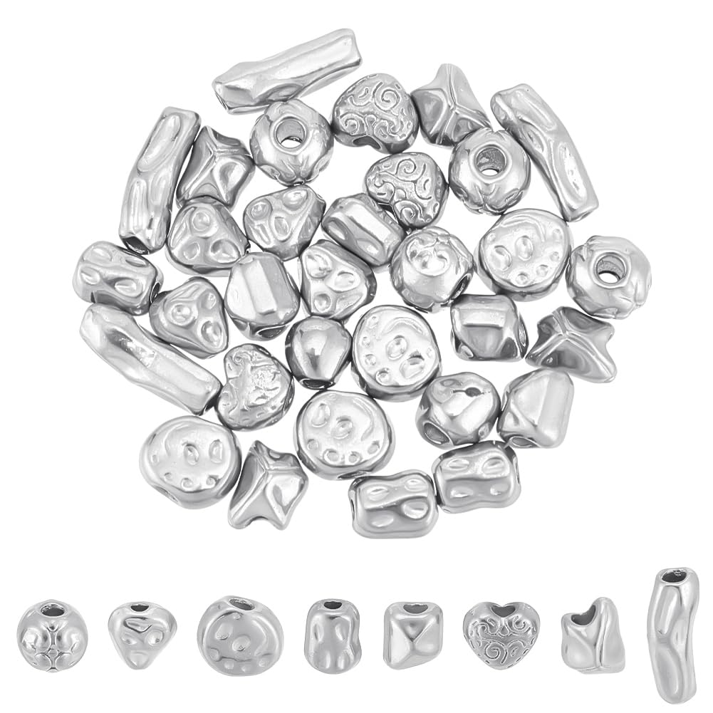 Set 32 Perline In Acciaio Inox Twist – 8 Stili, Forma Irregolare, Foro 1,2-1,8 Mm, Per Gioielli Fai Da Te