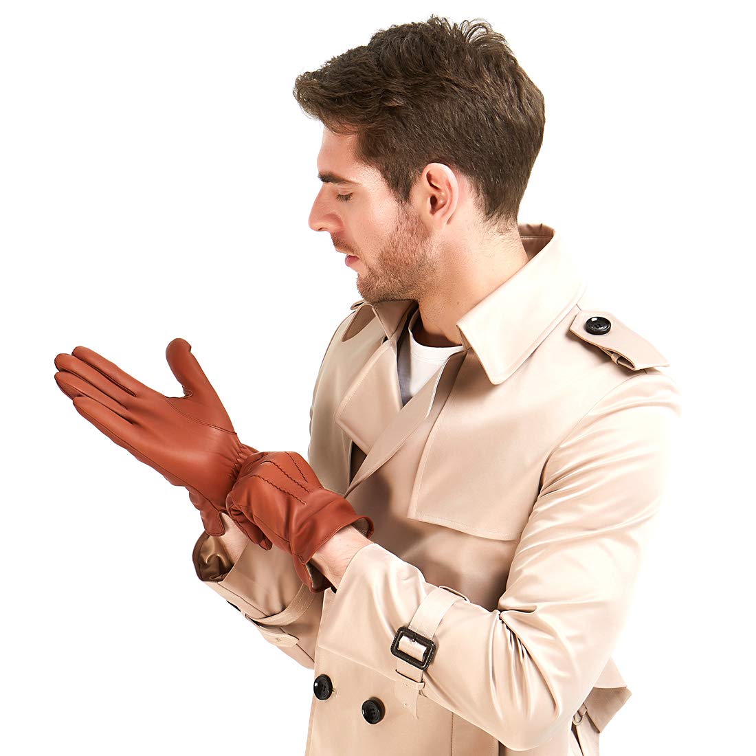 Harssidanzar Gants pour hommes en cuirs doublés de Cachemire Gants en cuir homme GMEU006