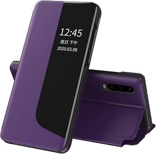 Celular Capa Huawei P30 Lite/Nova4E Case Função de Sono Inteligente(Exibidas hora e data) Função de Suporte para flip e Absorção Magnética Case Ultrafina Couro Protetora Cover:Roxo