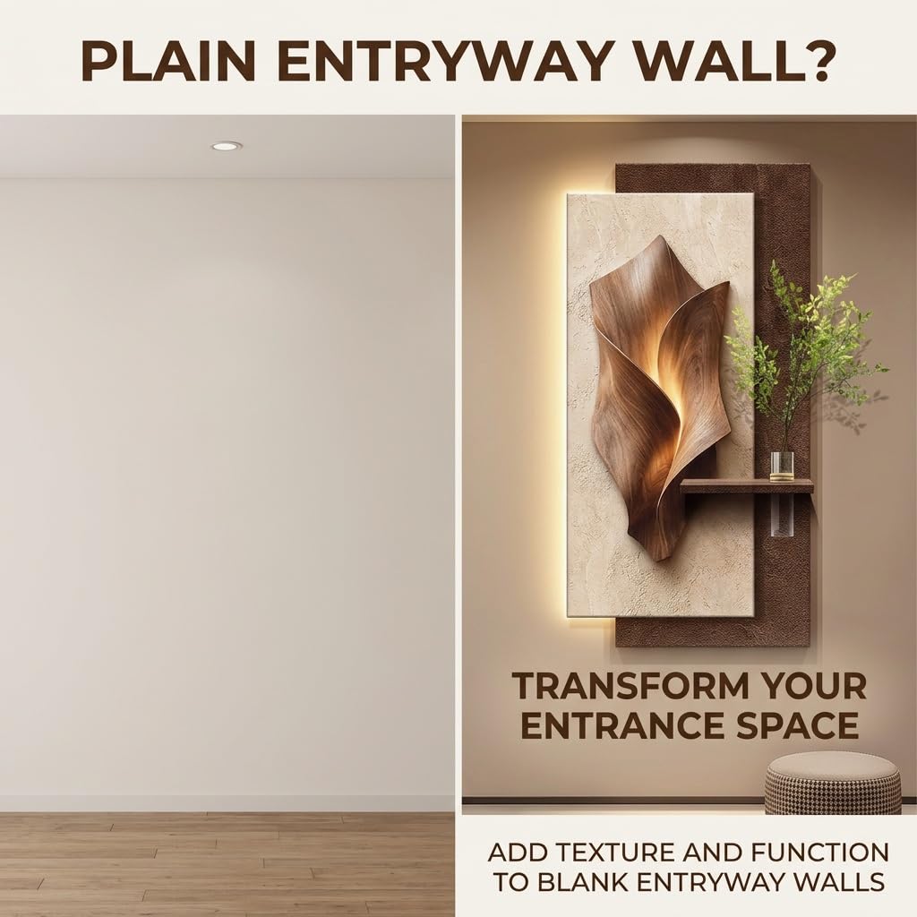 Arte de Pared 3D con Luz LED y Jarrón: Escultura de Arenisca Decorativa | Textura 3D hecha a mano, iluminación LED ambiental cálida, jarrón integrado versátil(A,39.4IN*19.7IN_ORDINARY STYLE)
