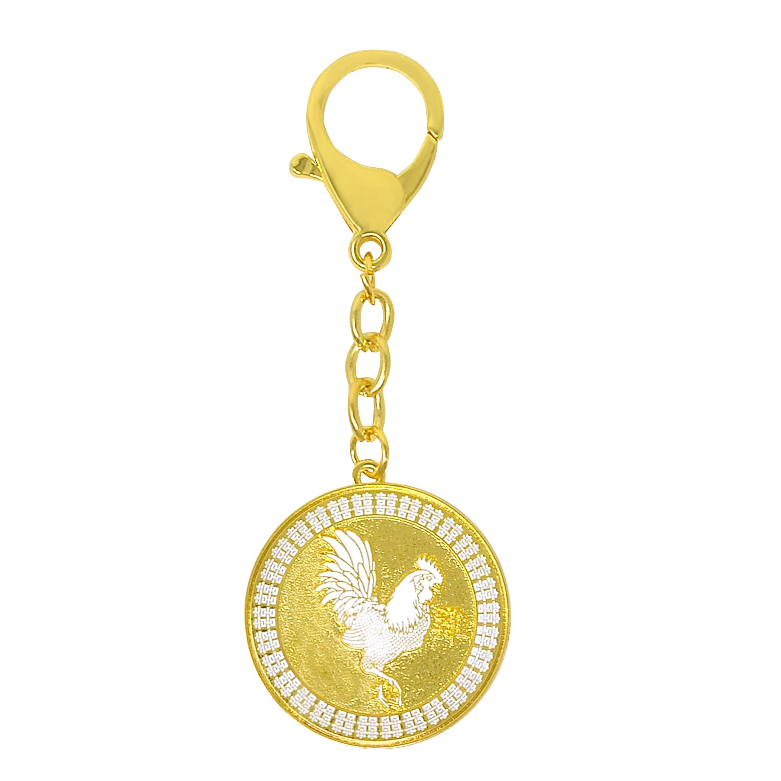 Juanxian White Rooster Peach Blossom Amulet Keychain W4998