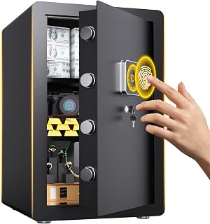 Safe Box,3.4 Cubic Feet Home Safes,Biometric Safes,with Gun Rack and Removable Shelf,Security Safe Box for Money Cash Valuables,for Bedroom Offices Drawing Room safe