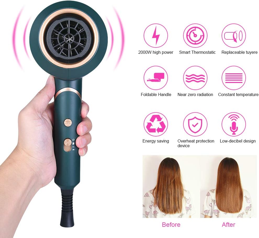 Flintronic Foldable Hair Dryer 2000W Powerful AC Motor Fast Drying Ionic Hair Dryer with 2 Speed 3 Heat Setting - Image 5