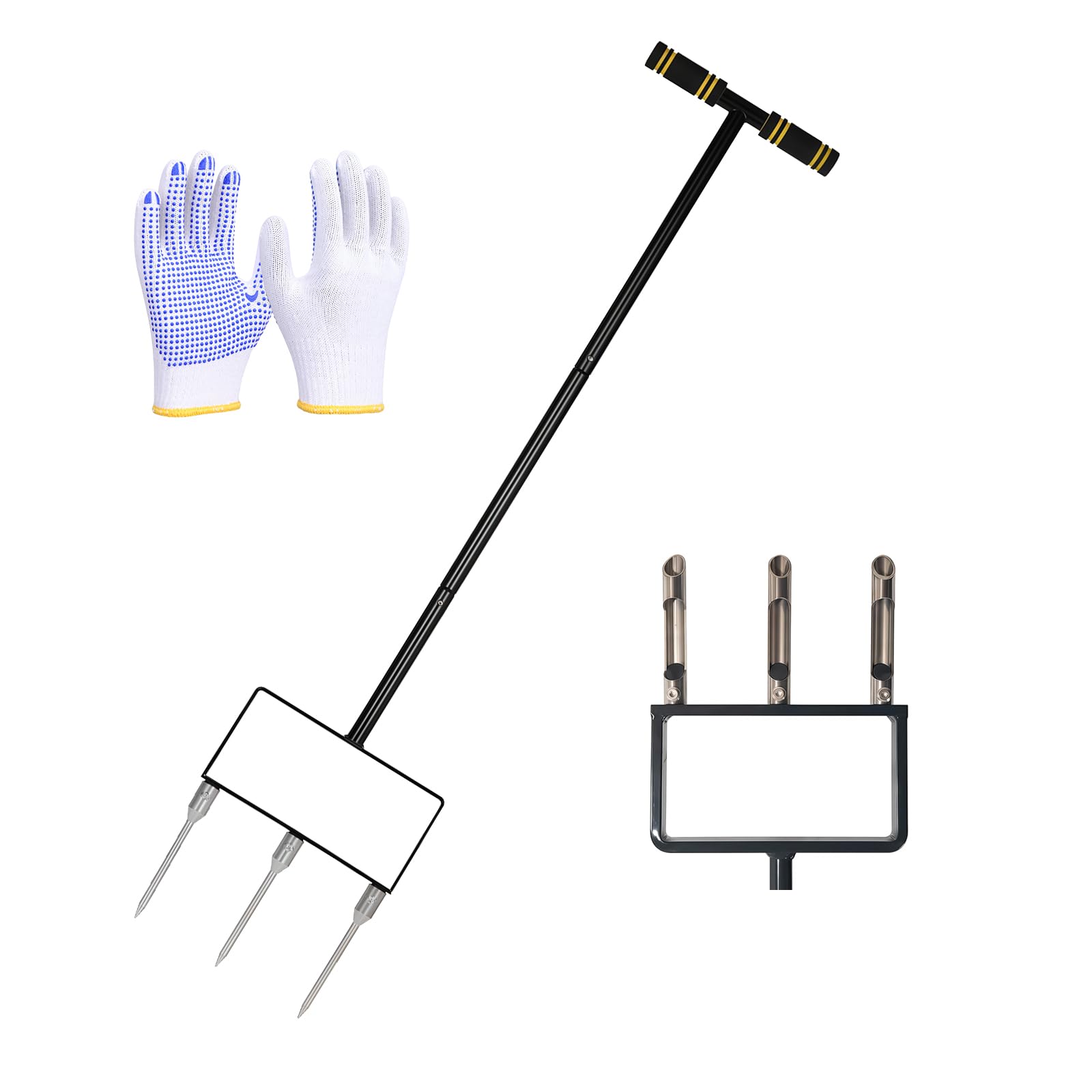 Guiwuiyu Lawn Aerator Tool, Lawn Spike Aerator, Replaceable Hollow And Solid Stainless Steel Nails, Hollow Tine Grass Aerating Tool Non-slip Long Handle Manual Garden Soil Plugger for Compact Soil