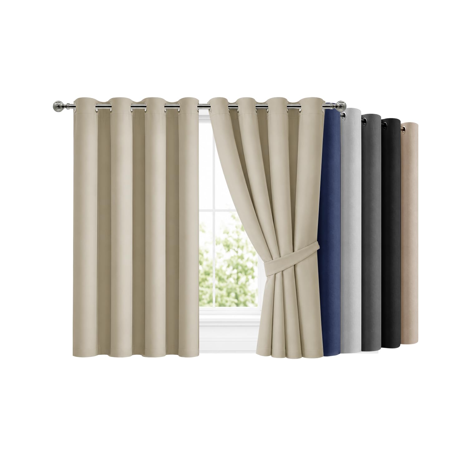 Hafaa Blackout Curtains for Bedroom 46 X 54 Inch Eyelet Cream Curtains for Living Room Super Soft Thermal Curtain & Drapes 2 Panels with Tiebacks