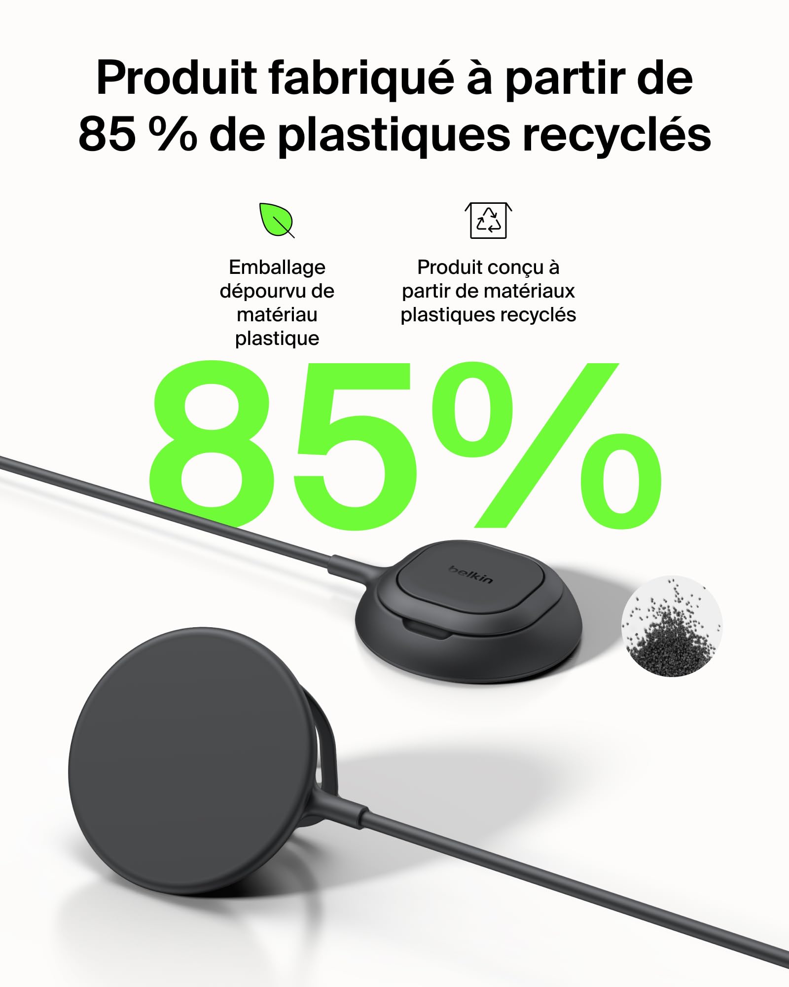 Belkin UltraCharge Chargeur Magnétique Qi2 25 W, Chargeur sans Fil Rapide, MagSafe avec Technologie De Refroidissement Passive, Support pour L'iPhone 17 (Tous Modèles), Pixelsnap, AirPods Pro - Noir