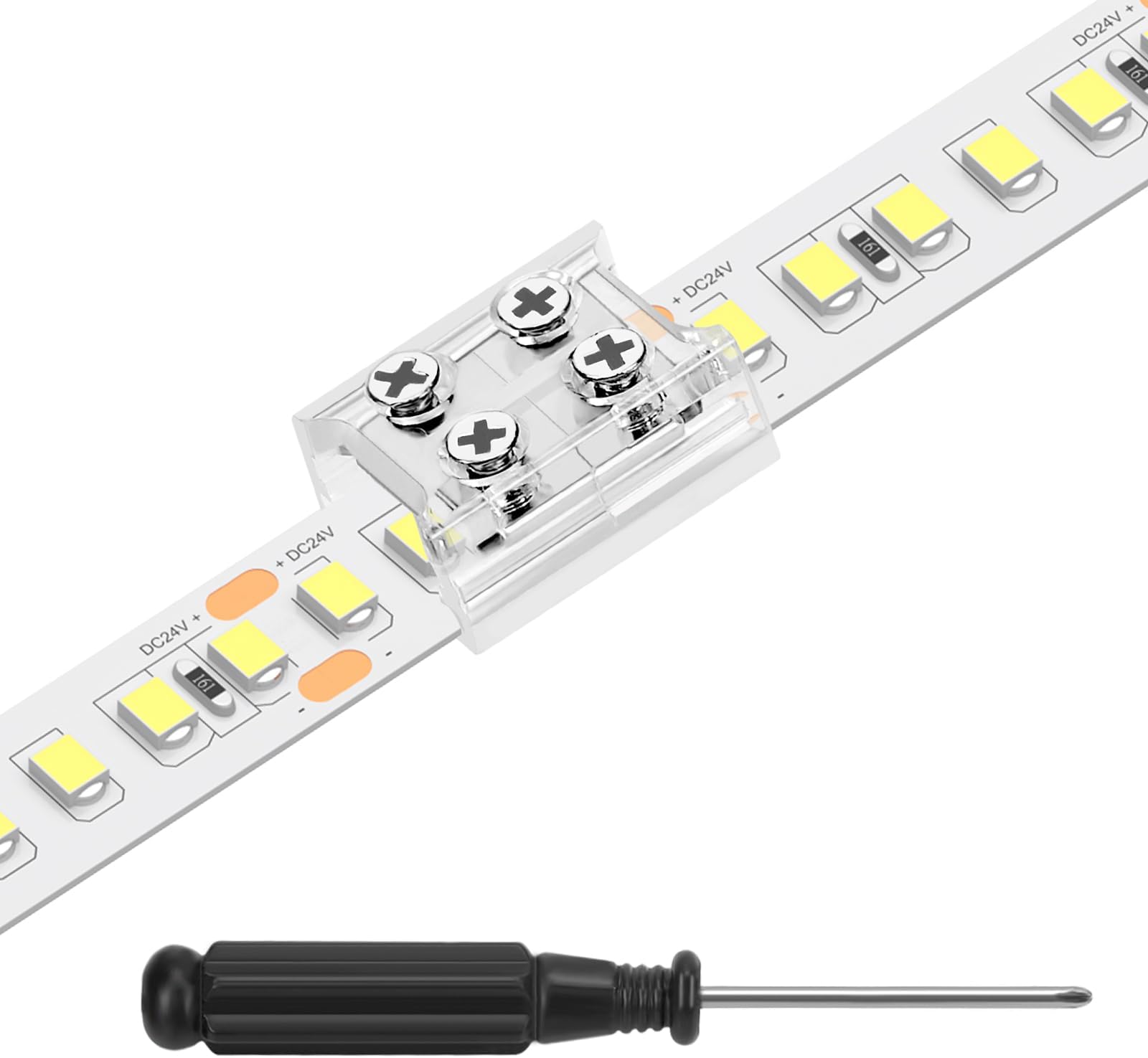 20 Pack 2Pin 8mm RGB LED Light Strip Connectors, Transparent LED Strip Light Connectors with Screwdriver Strip to Strip for 12V 24V Single Color SMD or COB LED Strip Lights