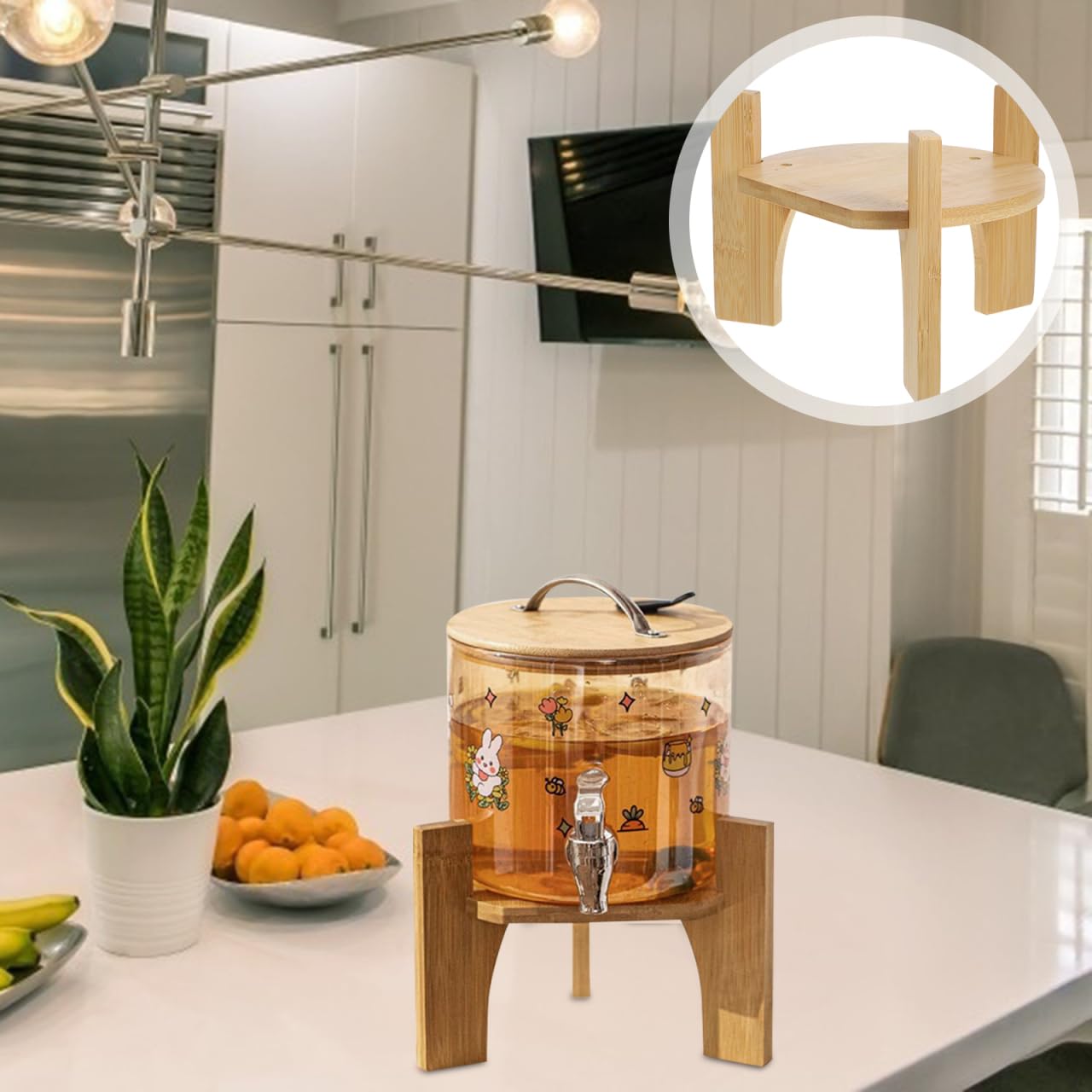 Veemoon Holz GeträNkespender StäNder Bambus Tisch Wasserkrughalter Trinkwasserflaschen GeträNkeautomat Plattform Halterung FüR Glas Wasserkrug Wasserkrug-BehäLter Zuhause Partys (5,5 Zoll)