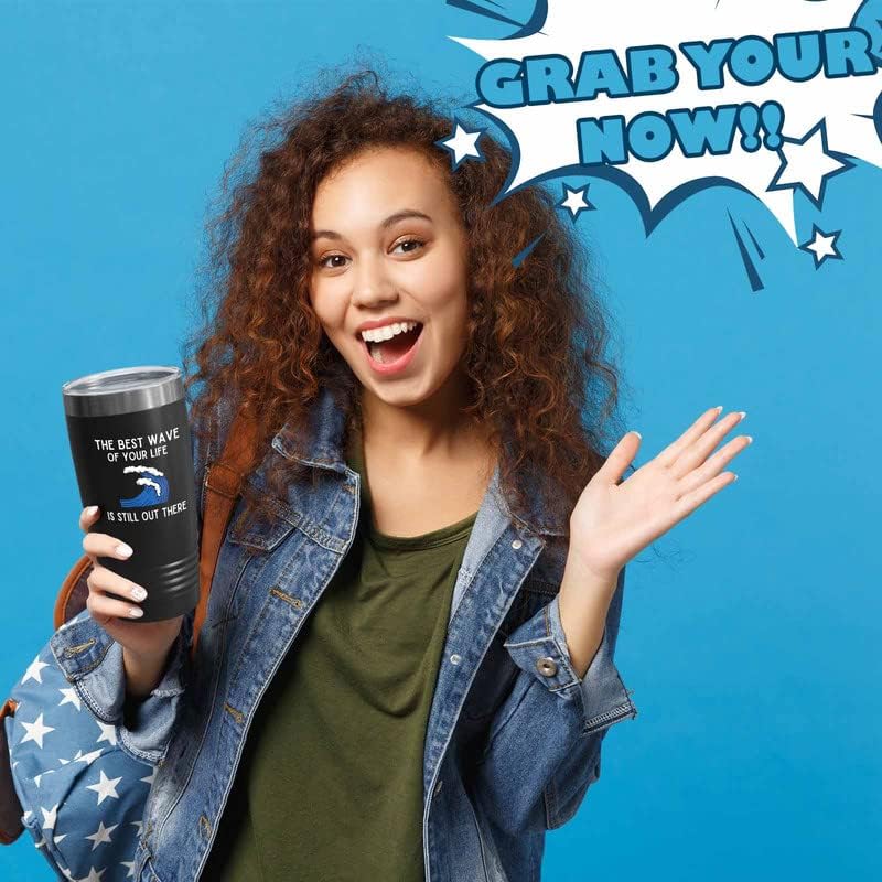 Miniatura 6 de Surfing Black Edition Vaso de 20 onzas – The bezt wave – Regalos para entusiastas del surf, deportes acuáticos, tabla de surf, atletismo,