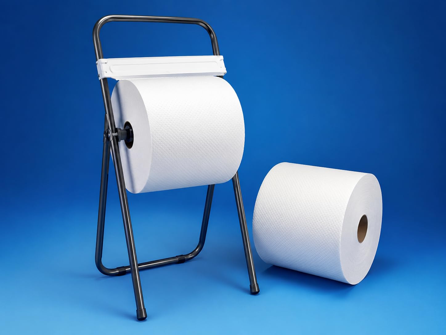 Portarrollos Celulosa Industrial Soporte Metálico con Sistema de Corte para Bobinas de Celulosa. Ideal para talleres, Industria, hostelería, cocinas Profesionales, almacenes.