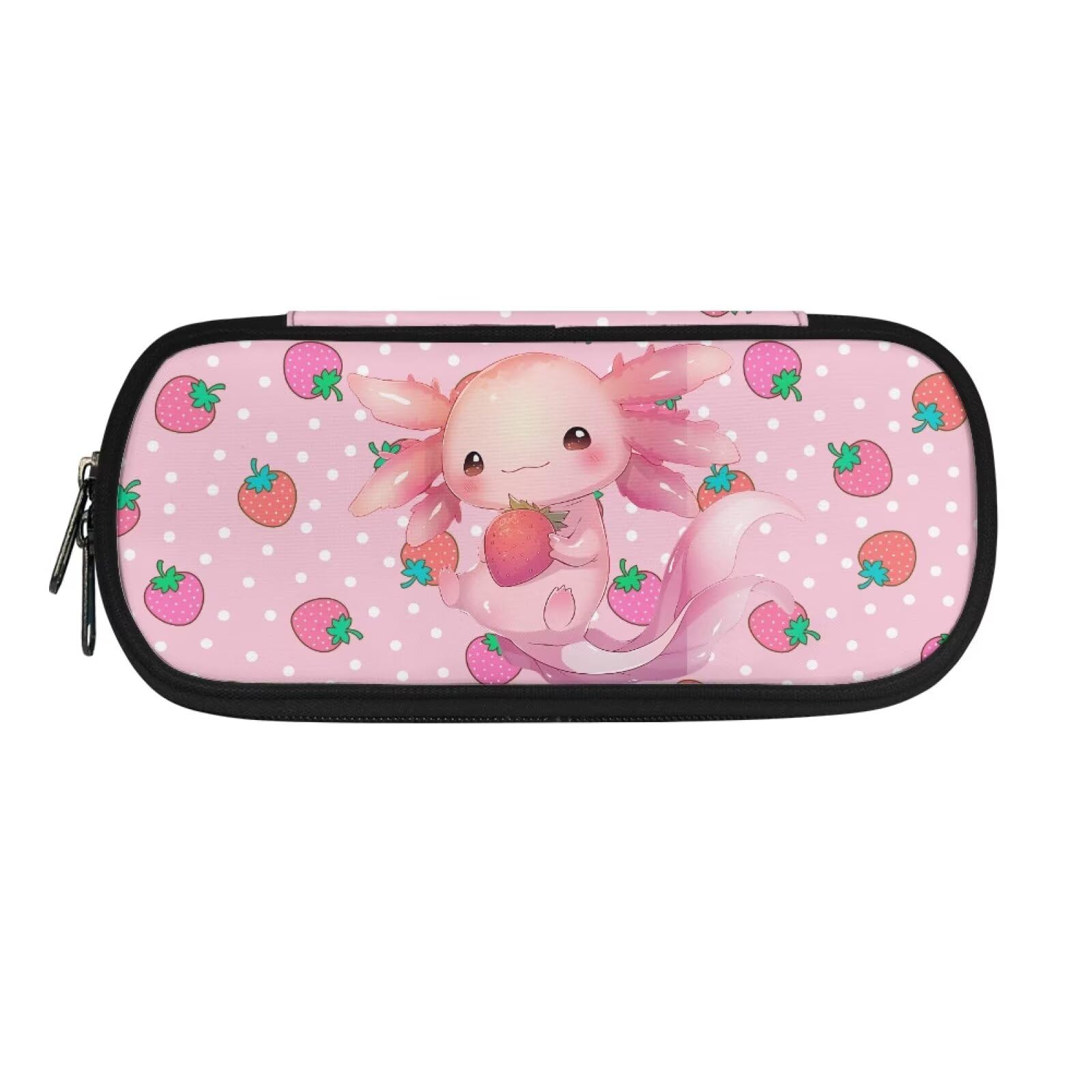 POLERO Kawaii Girls Axolotl Pencil Case Strawberry Pencil Pouch Zipper Pen Holder School Supplies for Toddler