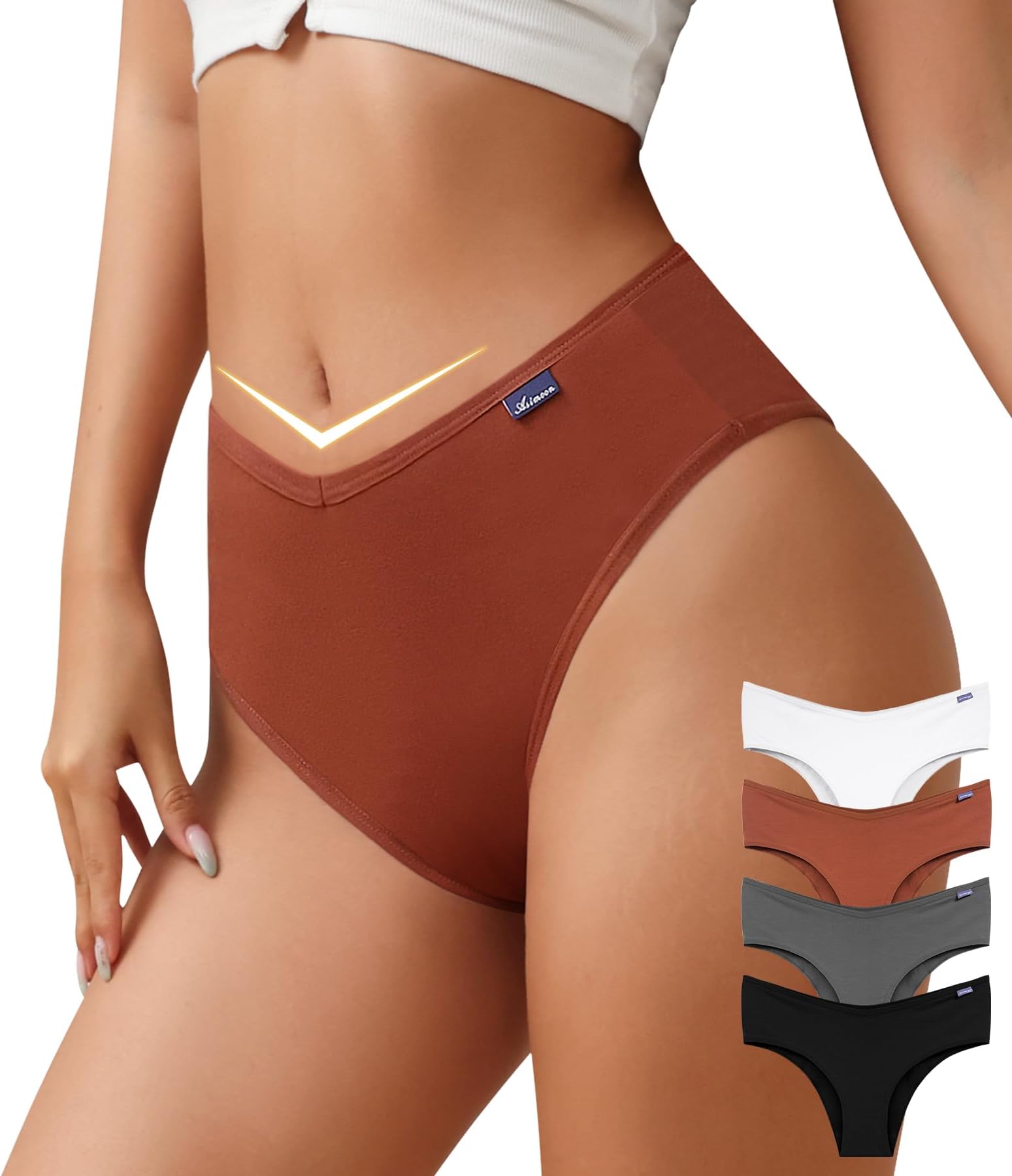 ASIMOON High Waisted Cotton Bikini Underwear for Women Sexy High Cut Cheeky Panties Ladies Stretch V Waist Panty