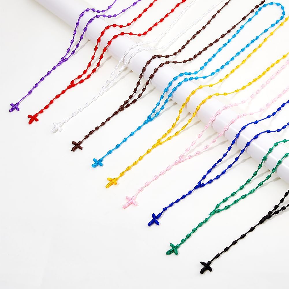 DICOSMETIC Knotted Rosary Necklaces Easter Lightweight Cross Long String Necklace 74cm/29.13 inch Knotted Cord Rope with Cross Braid Rosary Beads Necklace for Men Women