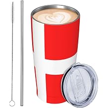 20oz Stainless Steel Travel Mug Leakproof Travel Coffee Mug with Lid and Straw Denmark Danish Flag Drinking Cup Gifts for Women Men Lovers