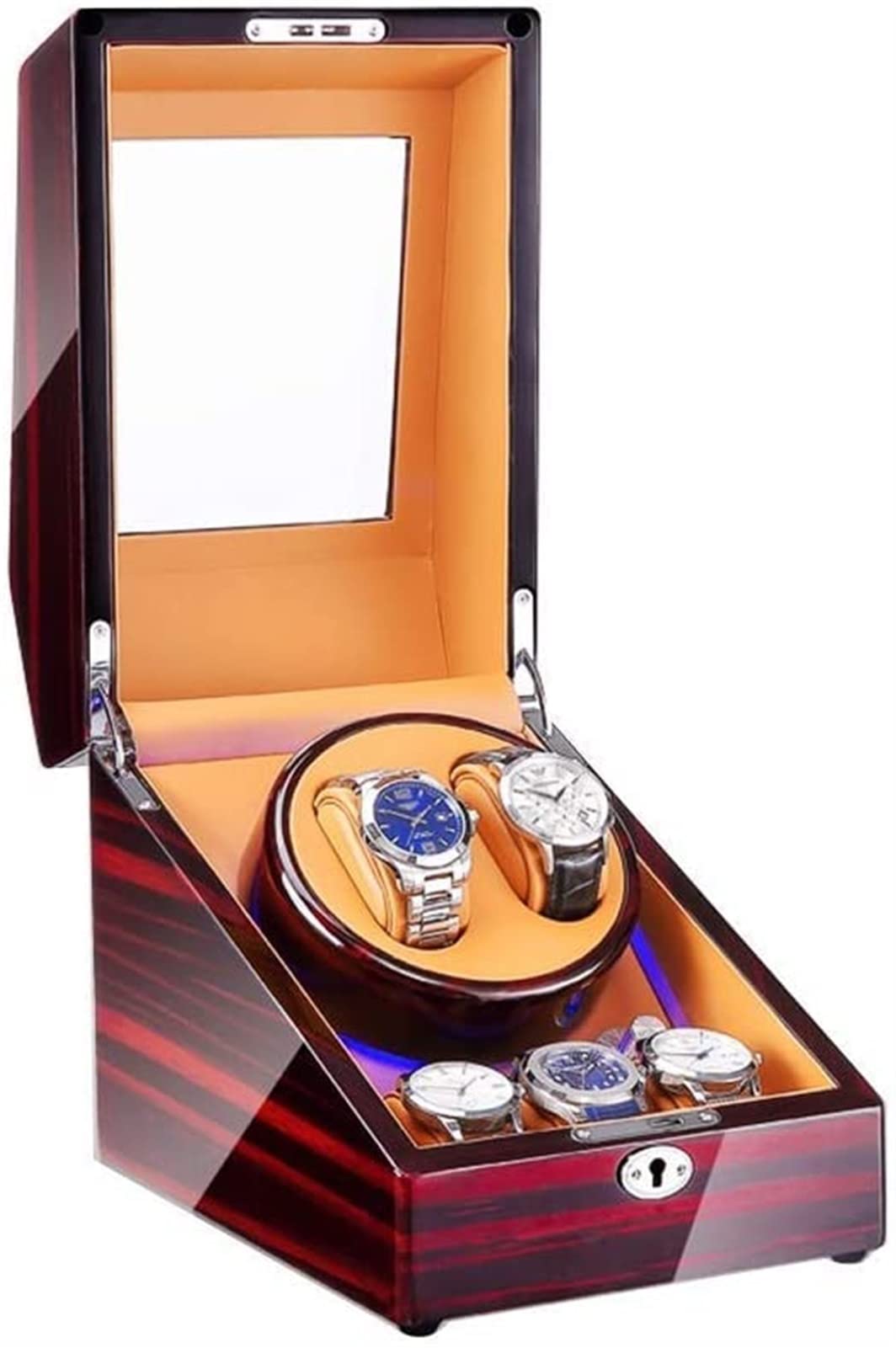 CGCSYZ Watch Winder Box For 2+3 Automatic Watches, With LED Light, 4 Rotation Modes, Quite Motors, Black + Brown Accessories (B)