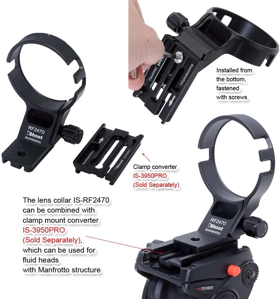 CNC Metal Tripod Mount Ring Lens Collar Compatible with Canon RF 24-70mm F2.8L is USM, Lens Support Holder Bracket Bottom is Arca-Swiss Fit Quick Release Plate Dovetail Groove