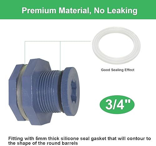 Miniatura 3 de Adaptador de conector de tanque de agua de PVC con tapones para barriles de lluvia, tanque de agua, acuarios y estanques (34 "-2 piezas)
