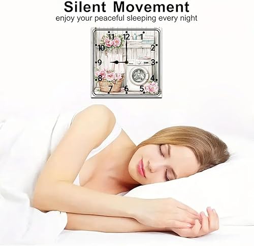 Miniatura 4 de Reloj de lavandería, reloj de pared silencioso de 10 pulgadas, funciona con pilas, estilo retro, para cuarto de servicio, relojes de pared de madera