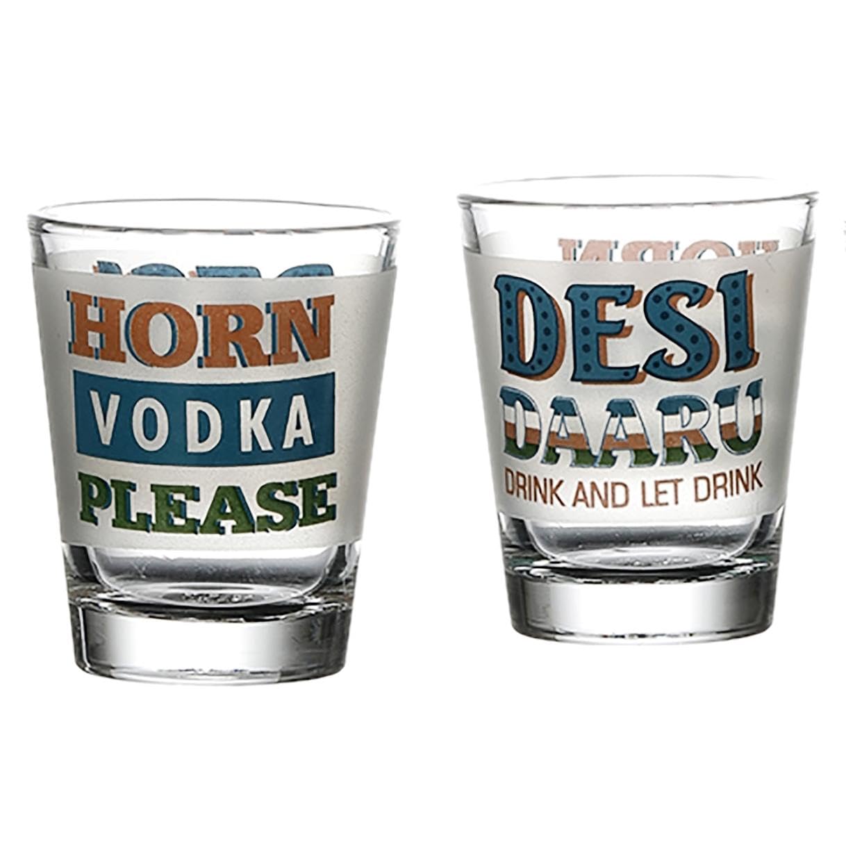 Buy EK DO DHAI Horn Vodka Please Shot Glass Set, Glass Material 