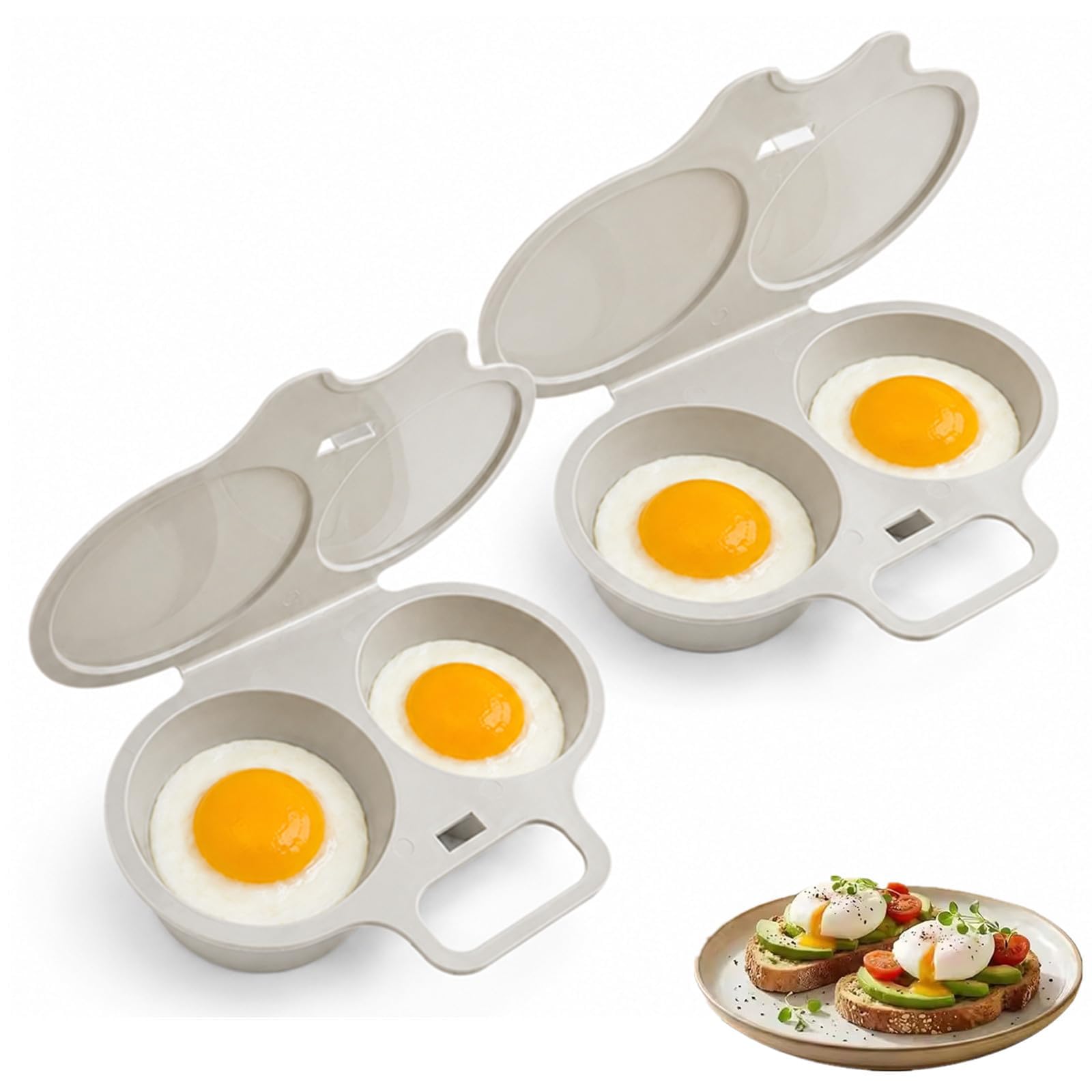 Microwave Egg Poacher With Lid & Handle, Dual Cavity Microwave Egg Poacher