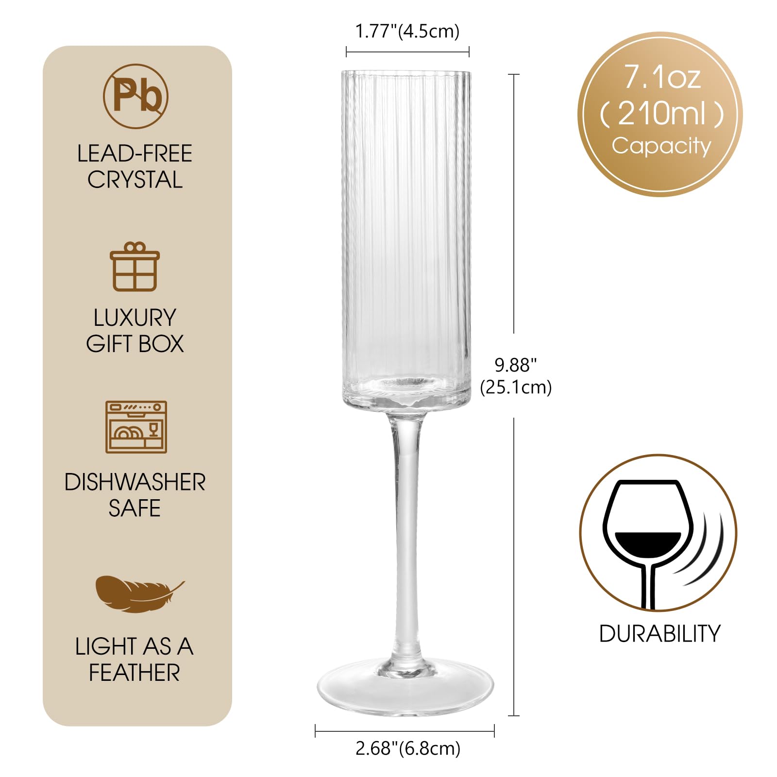Qulable Champagne Flutes Set of 2, Champagne Glasses for Champagne Prosecco - Image 2