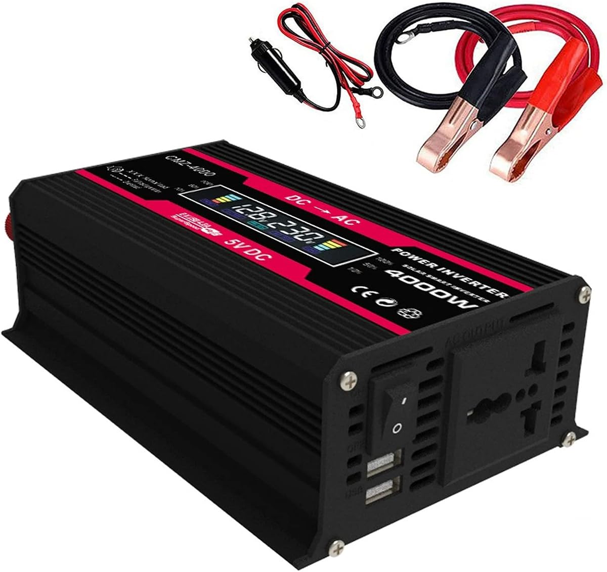 Power Inverter 300 Watt, Car/Home 12V Dc to 110/220V Ac Converter, with Dual Smart Fans, for Home, Rv, Boat, Emergency,Black-220V