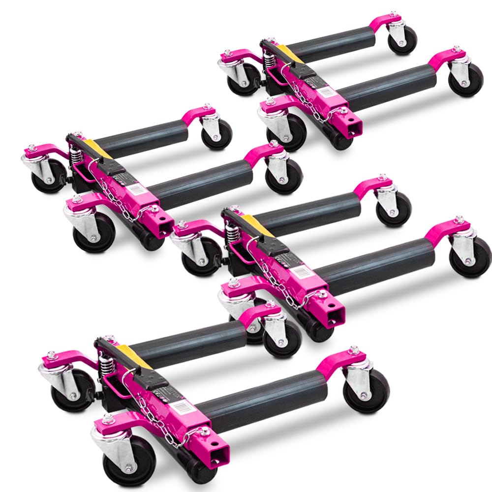 BITUXX 4 Stück PKW Rangierhilfe Rangierheber hydraulisch Wagenheber Auto Rangierroller Rangierheber belastbar bis 680 kg pro Rangierroller (Magenta)