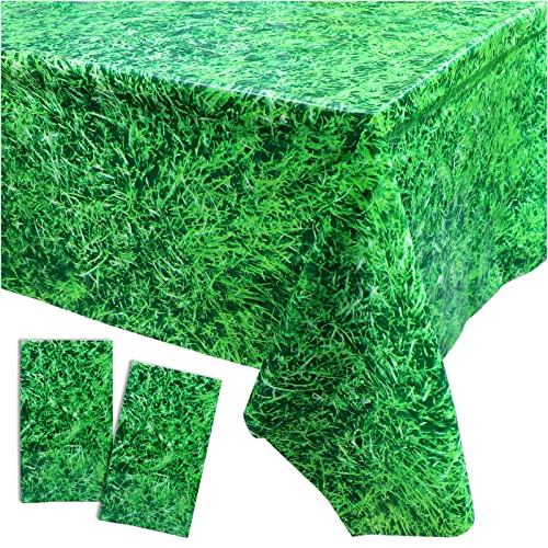 Green Grass Tablecloth 2 Pack Summer Jungle Safari Wild One Birthday Plastic Table Cloth For Rectangle Tables Grass Field Print Table Covers For Soccer Sports Themed Birthday Party Supplies 54 X 108’ #TOP1