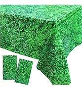 Green Grass Field Tablecloths - 3 Pack Plastic Table Covers For Sports Parties