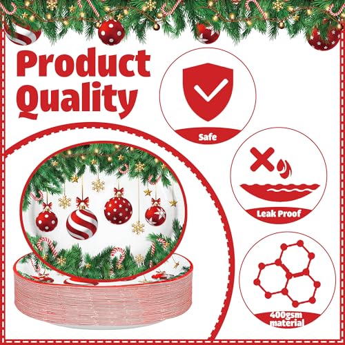 Augisteen CHRISTMAS OVAL PAPER PLATES11 Christmas Paper Platters Disposable Christmas Ball Oval Party Plates 10 Inch X 12 Inch Large Christmas Dinner Serving Platters thumb #2