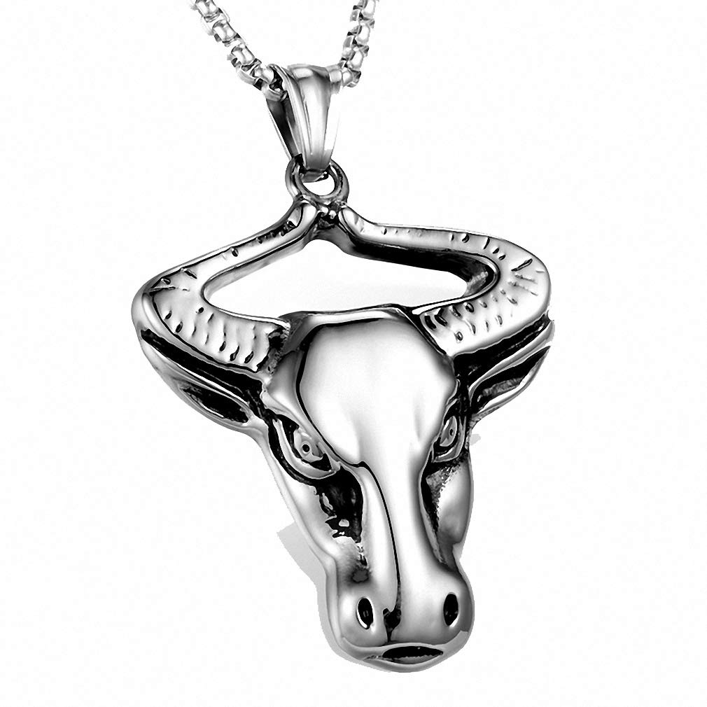HafritaTaurus Pendant Necklace Men 316L Stainless Steel Constellation Necklaces Bullhead Pendants Necklace