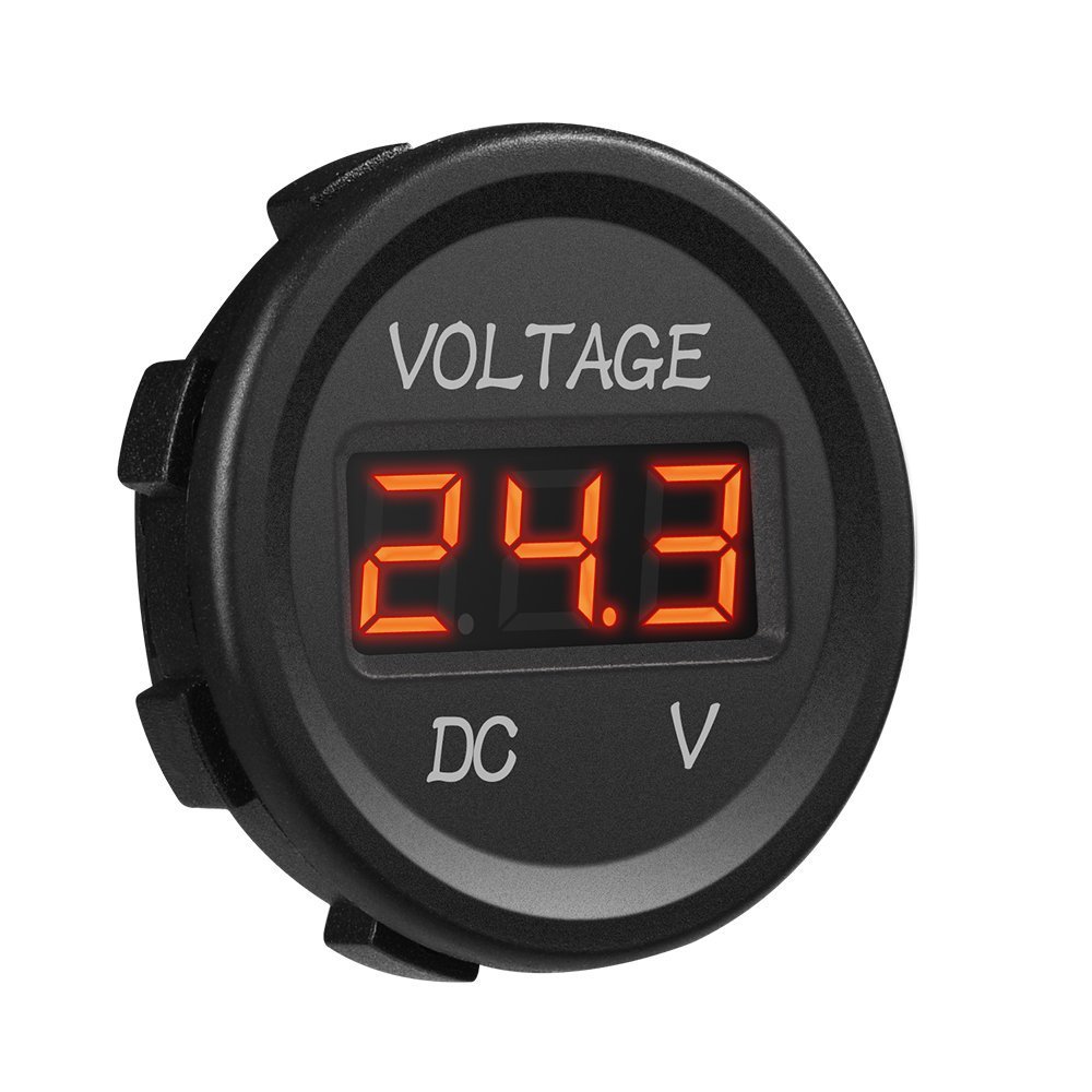 GZLMMY DC 12V LED Digital Display Voltmeter Waterproof for Boat Marine Vehicle Motorcycle Truck ATV UTV Car Camper Caravan Round Panel (Red)