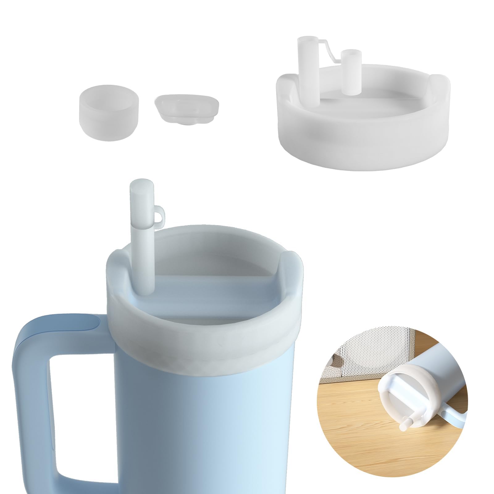Lid Topper and Straw Cover Cap for Stanley 40 oz, 3 PCS Accessories for Stanley Cup with Handle Quencher H2.0, Include Leak Stopper, Spill Stopper, Dust Proof Cup Accessories Set, White
