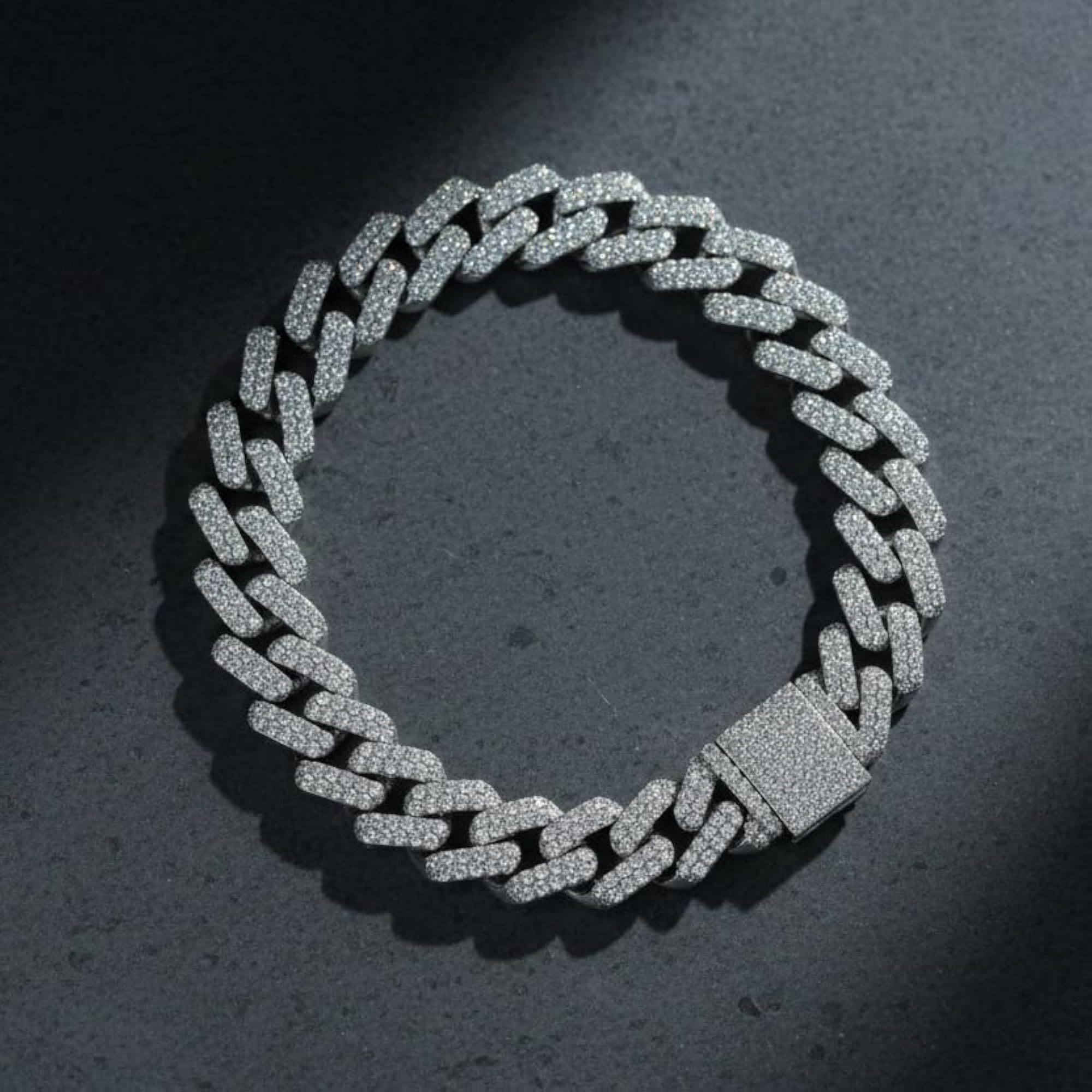 Men's Iced Cuban Silver Bracelet, Premium Silver Tone