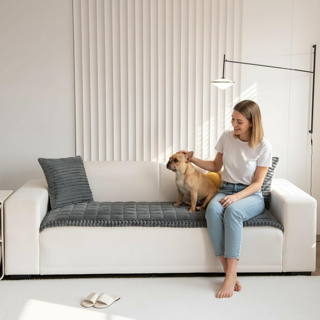 Fuzzy Pet Couch Covers for Sofa Washable Plush Small Medium Large Dog Pad Furniture Protector Pet Non-Slip Mat for Dogs and Cats Couch Fluffy Blanket (Dark Gray, 28x59inch)
