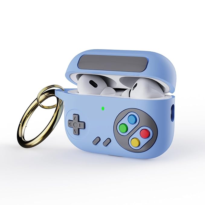 Printme AirPods Pro 2nd Generation Case Cover, Classic Gamepad Design Case Military Hard Shell Protective Cover for Apple AirPods Pro 2/1 Charging Case for Kids Men Women (Light Blue)
