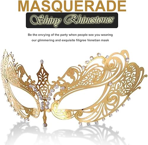 Miniatura 5 de Máscara de mascarada para mujer, estilo veneciano, con diamantes de imitación brillantes, para fiesta, de metal