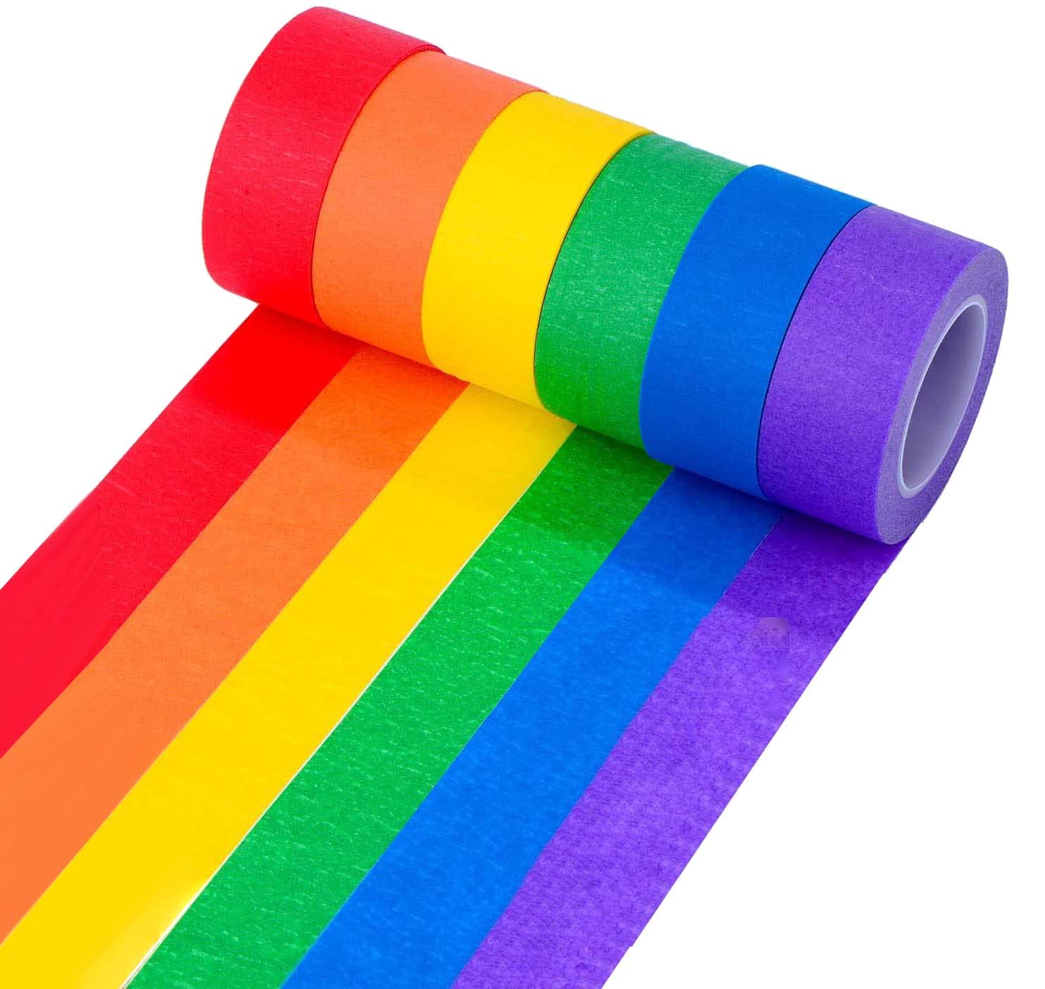 Colored Masking Tape, Craft Tape, Rainbow Colors Painting Tape, Painters Tape, Labeling Tape, Paper Tape for Arts Crafts Bullet Journals, Party Decorations, DIY Craft, 6 Roll, 12m*2.4cm