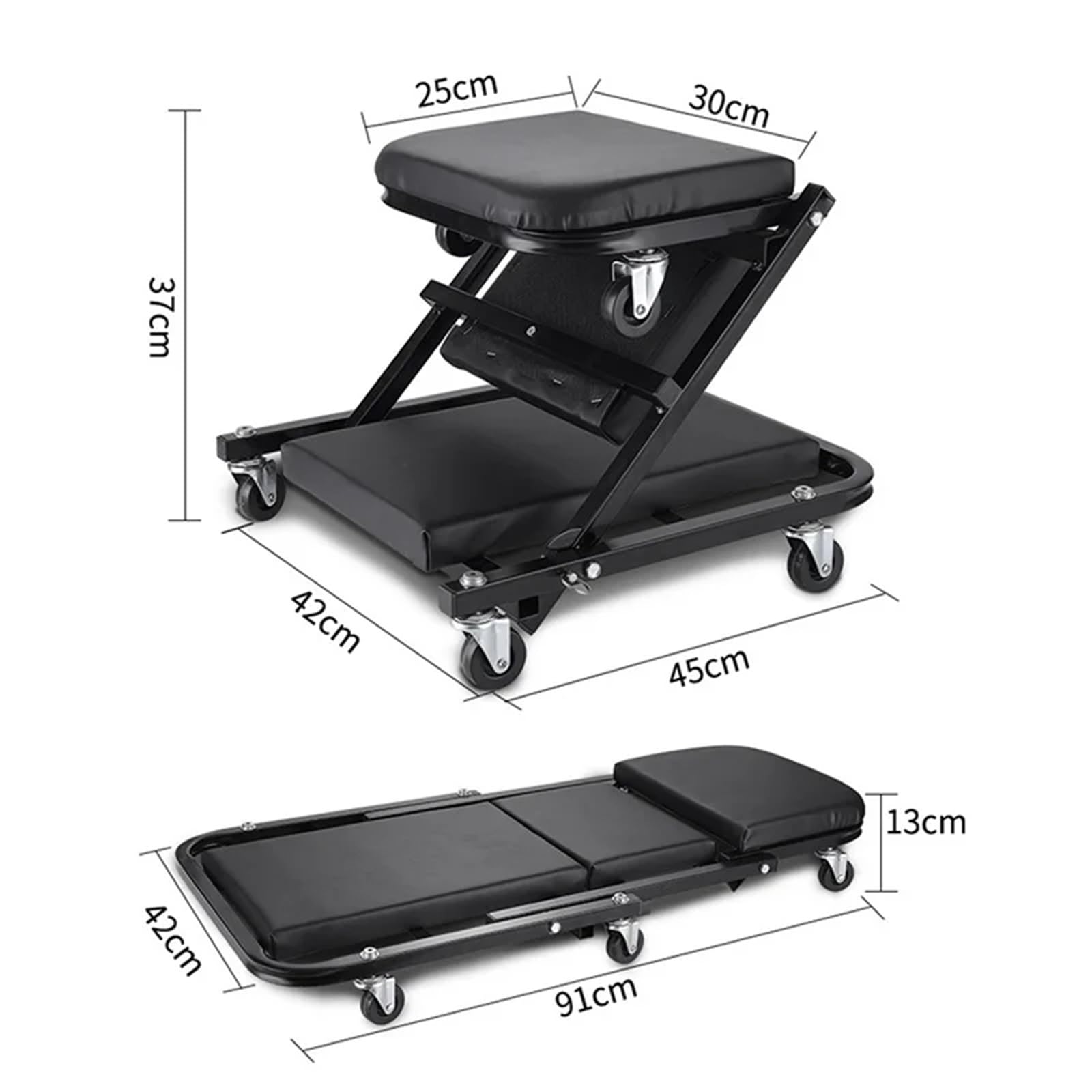 Silla Mecánico con Taburete Taller Banco de Trabajo de Mantenimiento de automóviles con Cama Plegable de 36 Pulgadas, Silla para Taller de automóviles, Ruedas y Rodillos