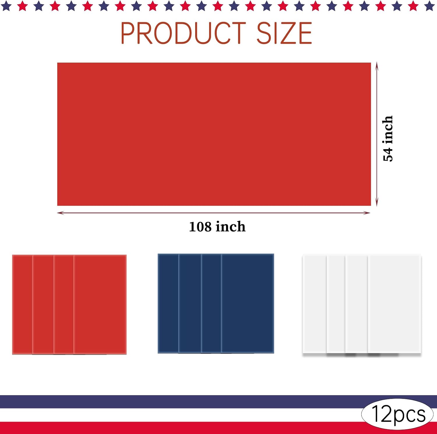 12 Pcs Disposable 4th of July Tablecloths 54 x 108 Inch Red White and Blue Tablecloth Plastic Rectangle Table Cover for Patriotic Day Independence Day Memorial Day Party Decorations