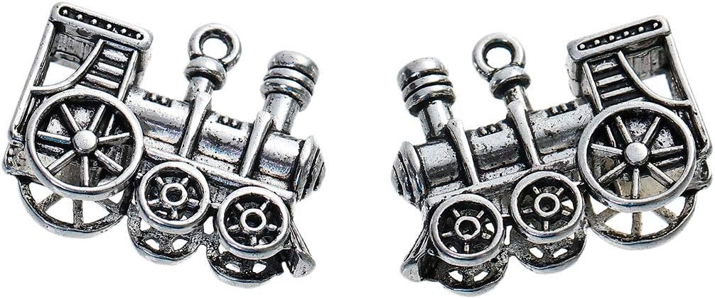 PEPPERLONELY 10pc Antiqued Silver Alloy 3D Train Charms Pendants 28x21mm (1-1/8" x 7/8") - Image 3