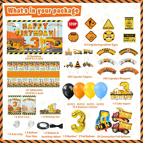 Construction Birthday Party Supplies For 3 Year Old Boy, 139 Pcs Dump Truck Party Decorations For Boys Baby - Backdrop, Cake, And Cupcake Toppers, Balloons, Cupcakes Wrappers, Party Traffic Signs, Tablecloth, Crown And Poster #TOP1