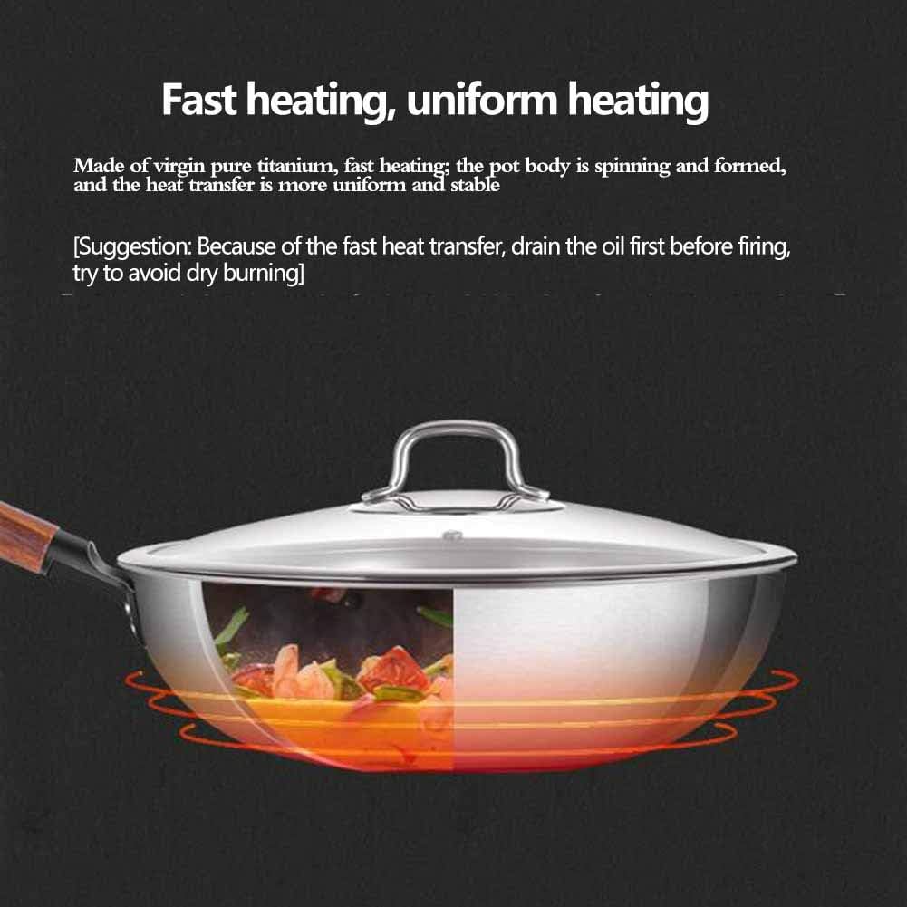 Pure Titanium Flat-Bottomed Wok, Healthy, Non-Rusting, Portable, Non-Stick, Uncoated Pan, Gas Stove Suitable for Low-Oily Wok,C,32cm