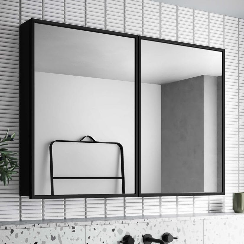 Plantex Aluminium Framed Mirror Box for Bathroom/Double Door Heavy-Duty Steel Body Mirror with Storage - 24x32 Inch, Black (B0C96F3JTN) Amazon Price History, Amazon Price Tracker