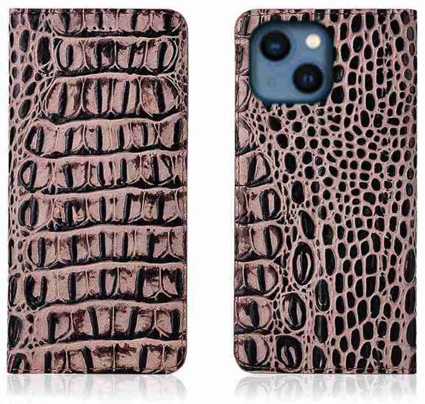Étui iPhone 13 crocodile en cuir marron chic GUMMMY avec clapet de protection rigide