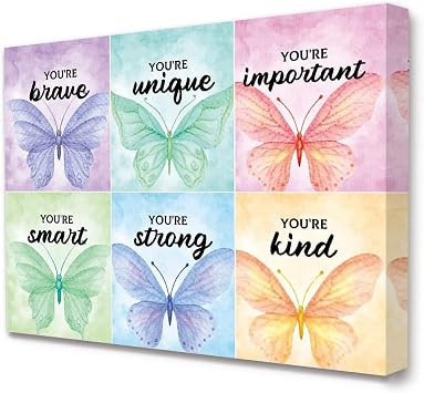 LISTNGBO Kids Affirmations Wall Decor for Girls,Butterfly Wall Art | Positive Affirmations Butterfly Wall Art Decor for Girls Bedroom, Framed Canvas 11x15 In