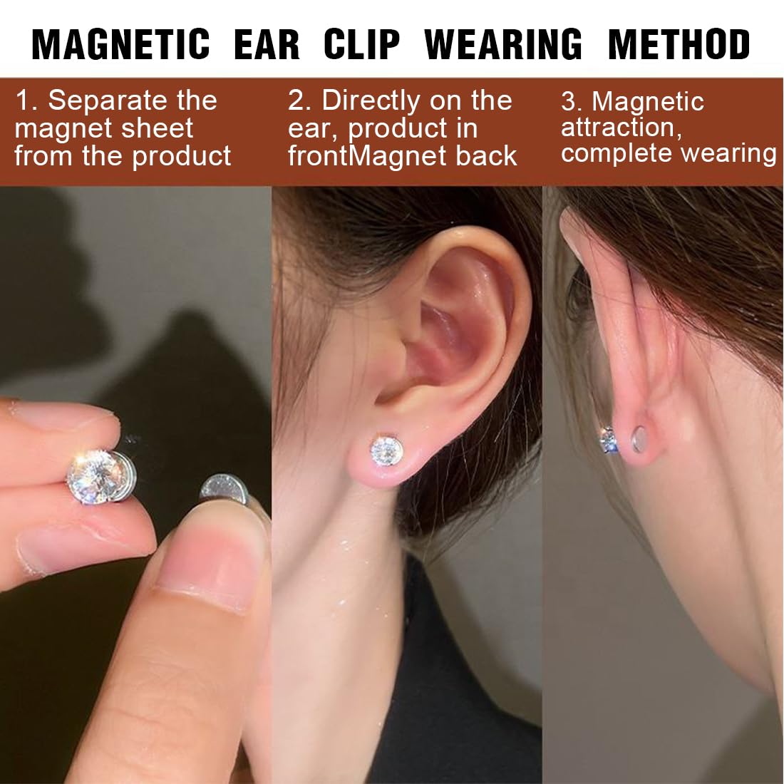 3 Paia Orecchini Magnetici in Acciaio Inossidabile per Uomo Donna Unisex Non-Piercing Calamita Finti Orecchino Set,5/6/7mm