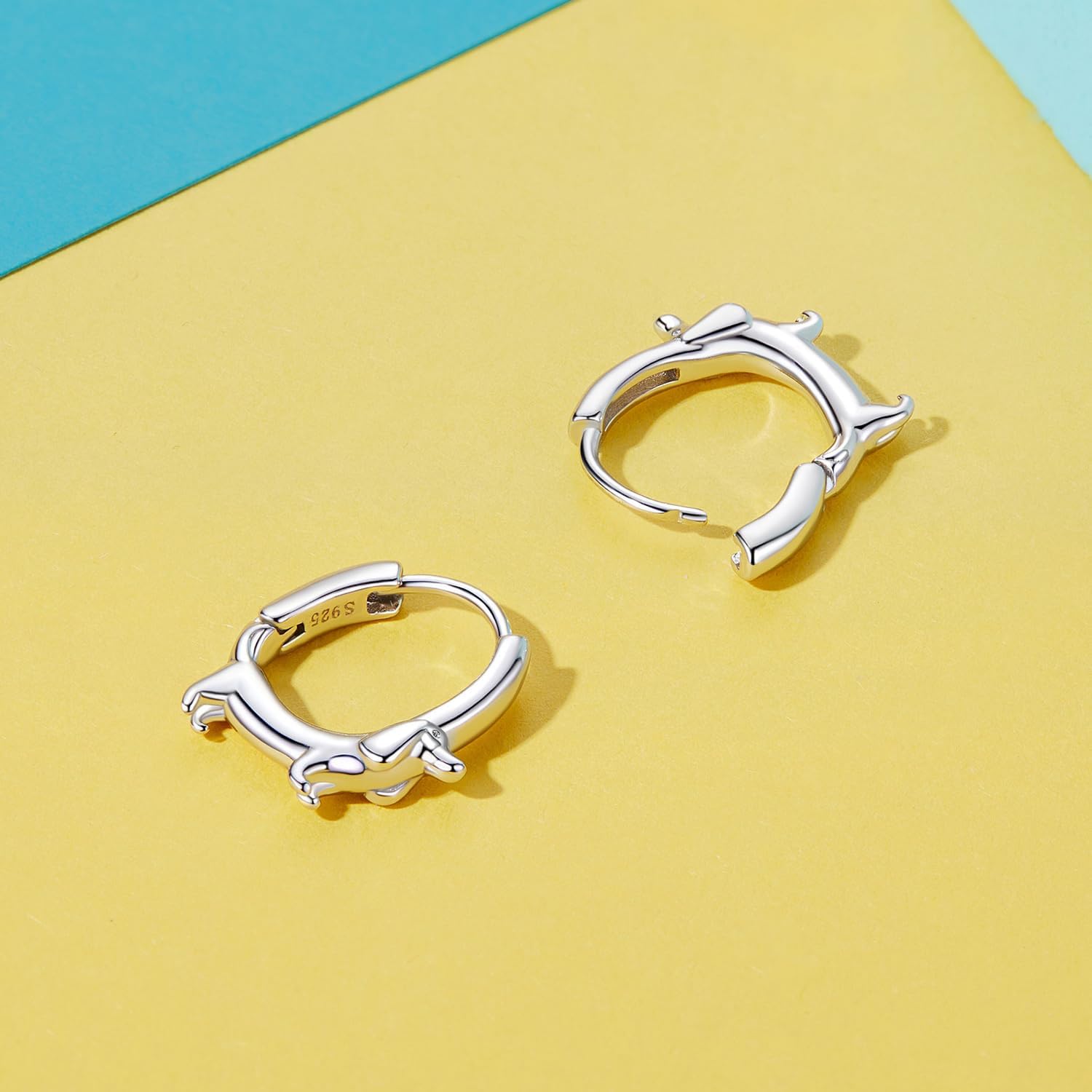 925 Sterling Silver Panda, Dolphin, Cat & Dachshund Hoop Earrings - Cute Animal Huggie Earrings for Women - Hypoallergenic, Dainty & Lightweight - Gift for Pet Loves - Image 9